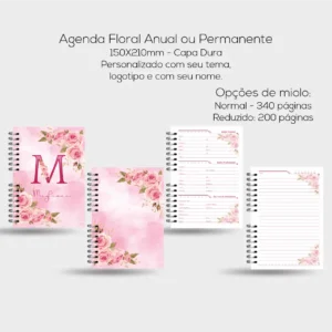 Agenda Floral Rosa - 2026 ou Permanente