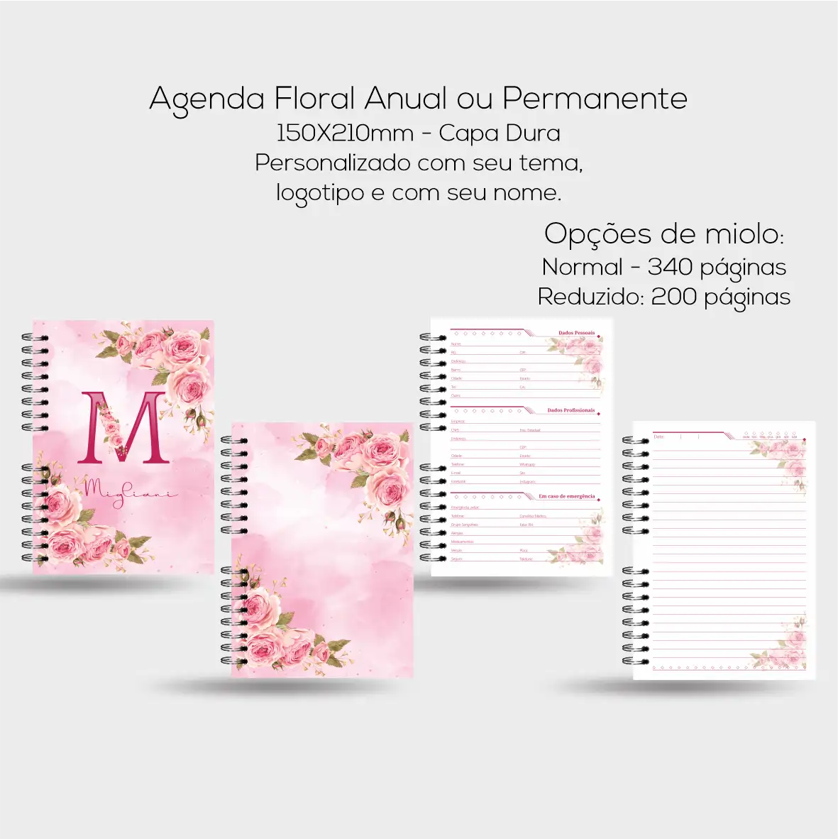 Agenda Floral Rosa - 2026 ou Permanente